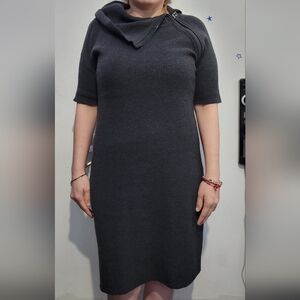Calvin Klein Zip Neck Sweater Dress Size Large Gray Short Sleeve